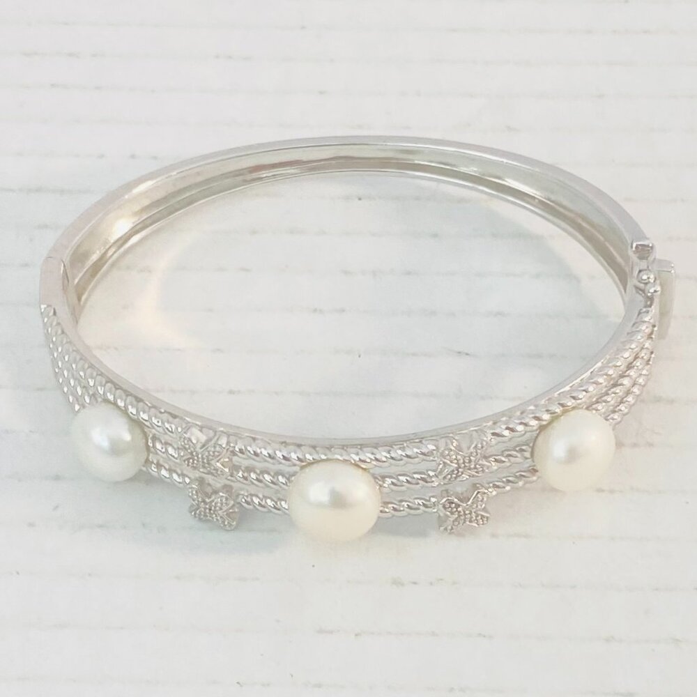 Vintage Sterling Silver Floral Pearl Bracelet –Stamped H 925 China